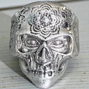 Silver Plated Sugar Skull Ring Size 12
